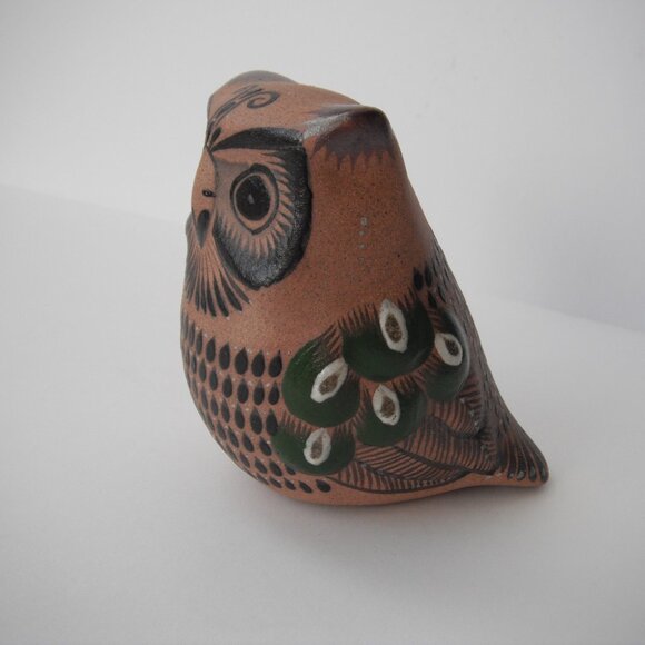 Vintage Hand Painted Tonala Mexican Owl Bird Folk Art Sandstone Pottery Signed - Picture 3 of 7